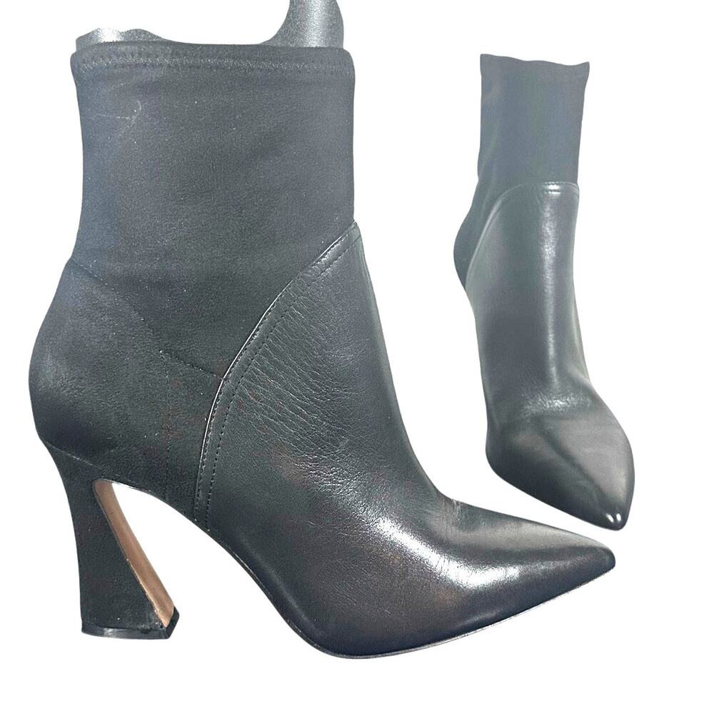 Louise et Cie Black Leather Sock Ankle Boots Women’s 8.5 Pointed Toe High Heel